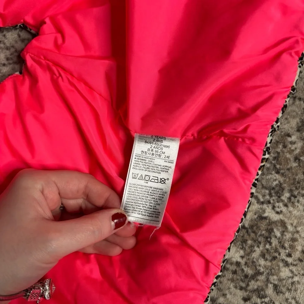 Baby GAP Kids Leopard Print Puffer Vest with Pink Inside Size 2T